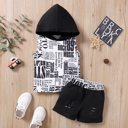 0-3Year Newborn Baby Boy Clothes Sleeveless Hoodie Top+Shorts Toddler Boy Summer Fashion Sport Set Cool Street Style 2pcs Outfit